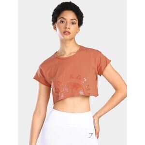 Gymshark KK Fit Collab Twins Crop Top Raw Rolled Hem Orange - Size S